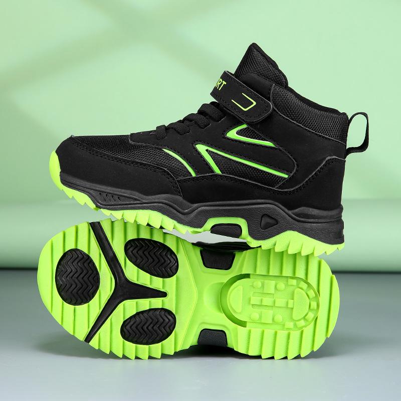 Мальчиковые уличные спортивные туфли, высокие, на липучках, модные, универсальные, износостойкие, нескользящие, подростковые повседневные туфли для мальчиков