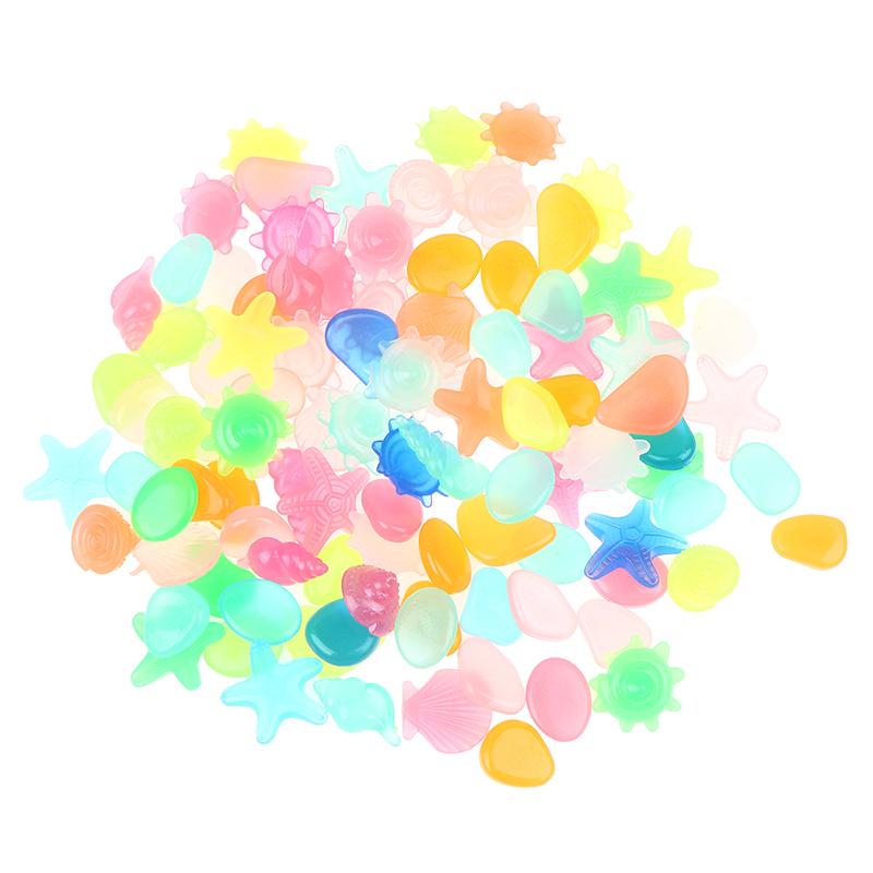 100Pcs/Pack Marine Luminous Stones Colorful Stones Simulating Shell Starfish Fish Tank Pebbles Fairy Garden Yard Ornaments