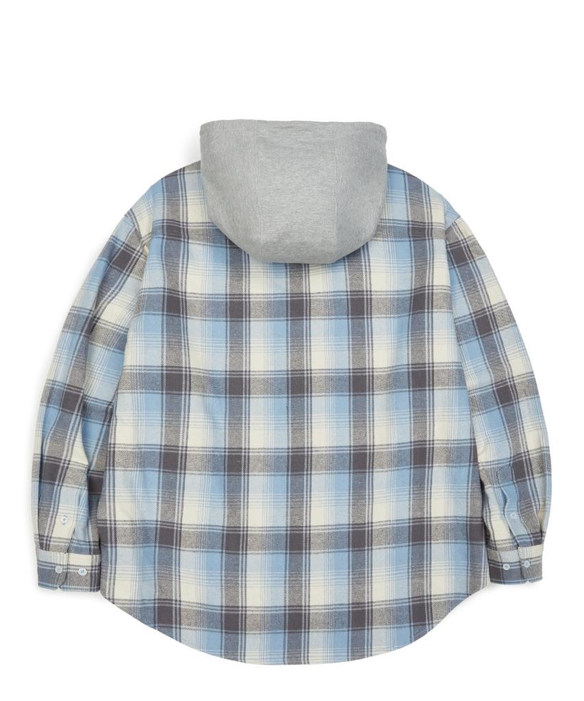 MARK GONZALES Signed Logo Flannel Check Hoodie - Greyish Blue