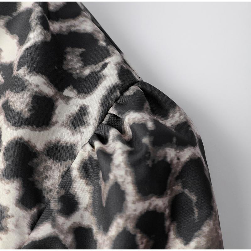 Рубашки на шнуровке с леопардовым принтом, женские, свободные, с рукавами-фонариками, короткая блузка, большой размер, повседневный топ с круглым вырезом, летняя, новая мода