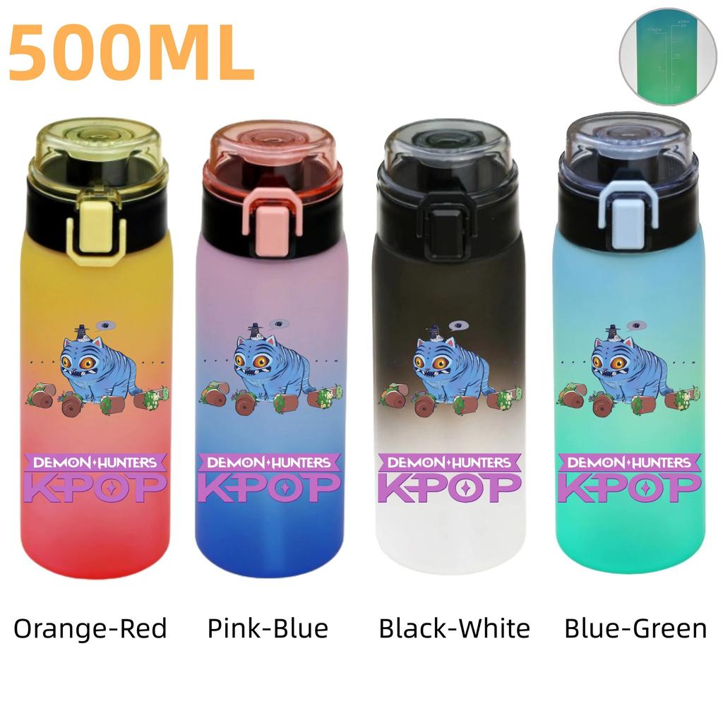 500ML KPop Demon Hunters Plastic Anime Water Cup Has Scale Travel Office Gym Hiking Portable Drink Bottles Outdoor Sport Gifts