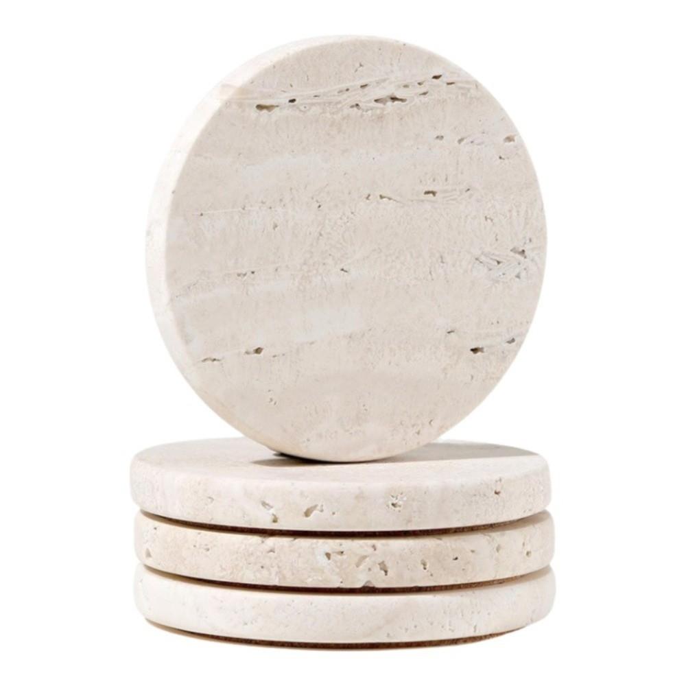 Natural Marble Coasters Placemat Travertine Vintage Whiskey Coffee Coasters Combinable Non-Slip Jewellery Display Plate