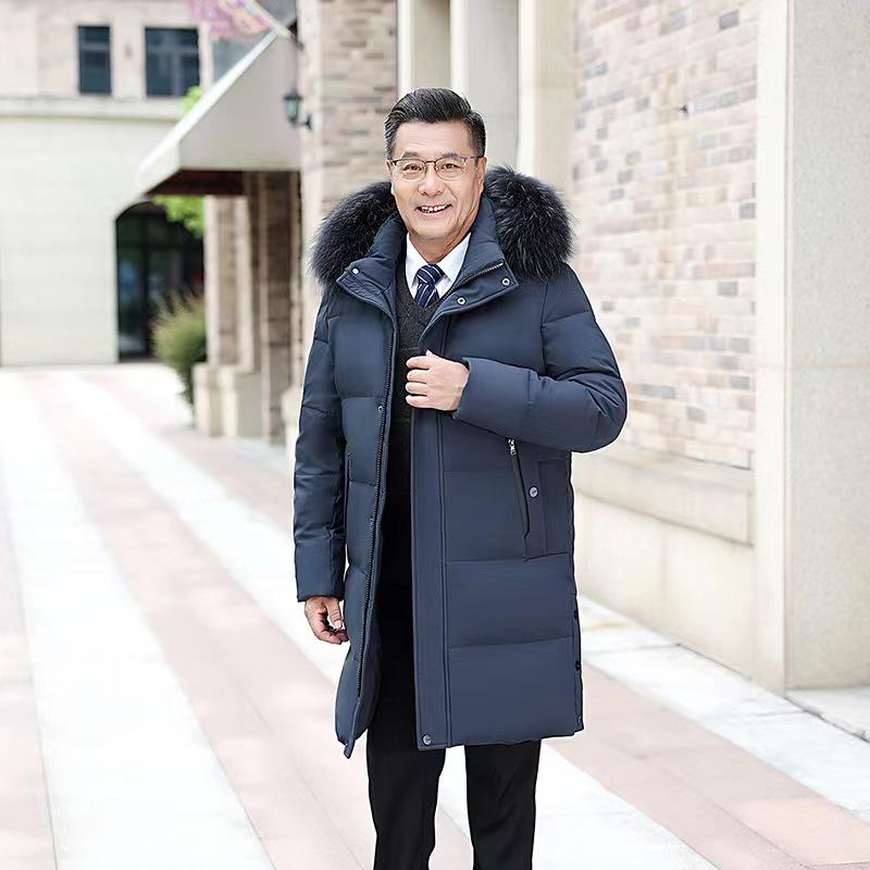 Men's Thickened Mid-length Down Jacket White Duck Down Middle-aged and Elderly Warm Jacket Winter Coat