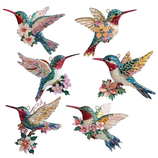 Hummingbird Christmas Ornaments Glitter Rhinestones Floral Hummingbird Ornaments for Christmas Tree 2D Acrylic Keepsake Gifts for Bird Lovers