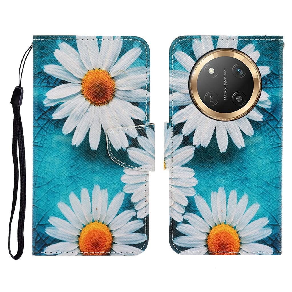 For Honor X60 Pro 5G/X9c 5G/Magic7 Lite 5G Case Pattern Printing Protective Leather Folio Phone Cover with Wrist Strap