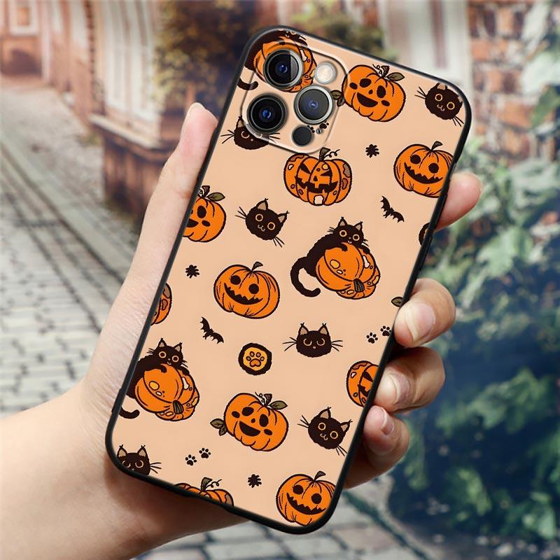 Счастливого Хэллоуина Кот Тыква Чехол для телефона для Apple iPhone 17 16 15 14 13 12 11 Pro Max 16 Plus 17Air 17PM Задняя крышка Силиконовый Funda