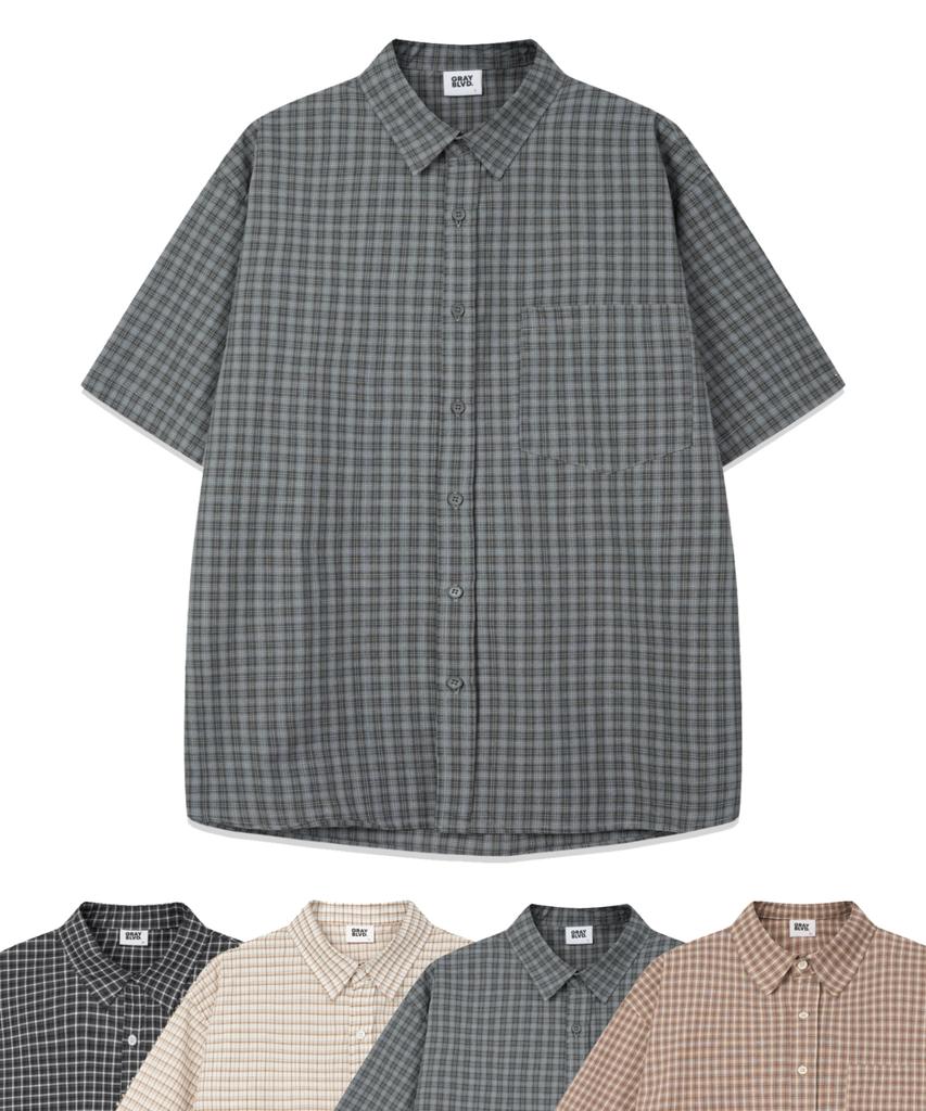 GRAYBLVD Linen-Like Cave Check Short Sleeve Shirt (4 Colors)