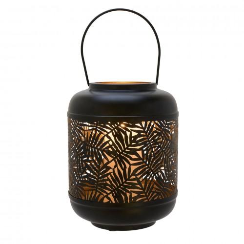 Country Living Black Metal Leaf Lantern with Gold Inside - 26cm Tall