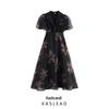 2025 Spring Women's Fashion: European & American Waist-Slimming Organza Puff Sleeve Long Dress