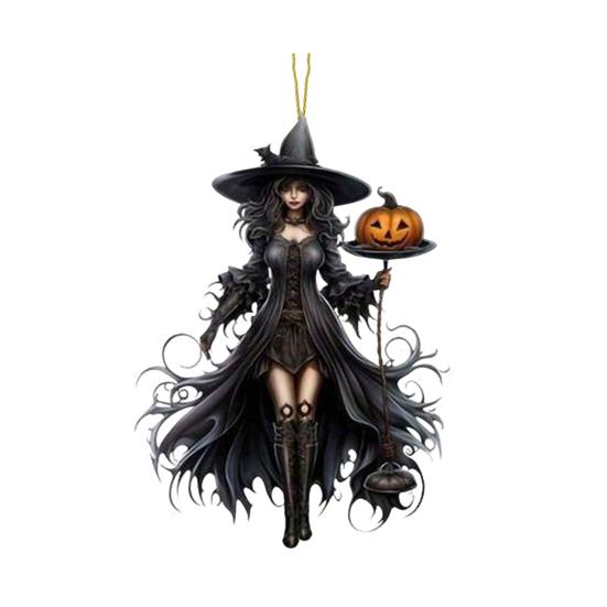 Gothic Witch Pendant 2D Acrylic Car Hanging Ornament Rearview Mirror Ornament for Halloween And Gothic Lovers