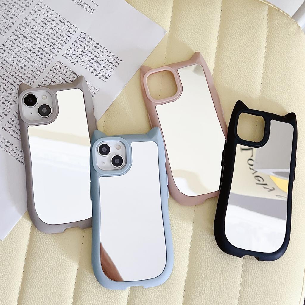 Для чехла для мобильного телефона IPhone15 14 Креативный 13 Зеркало с кошачьими ушками для Apple 12 Силиконовый 11 Защитный чехол для макияжа для женщин