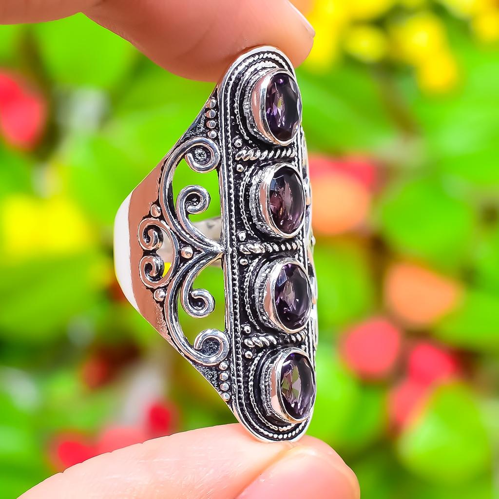 Amethyst Gemstone Handmade 925 Sterling Silver Jewelry Ring Size 10 O7f16