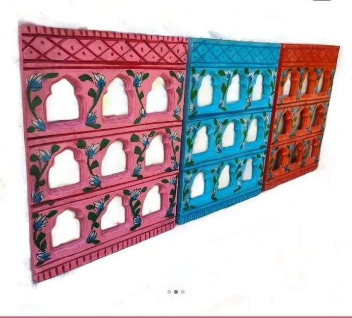 Hand Painted Wooden Jharokha Wall Hanging: Indian Home Decor (Set Of 3)