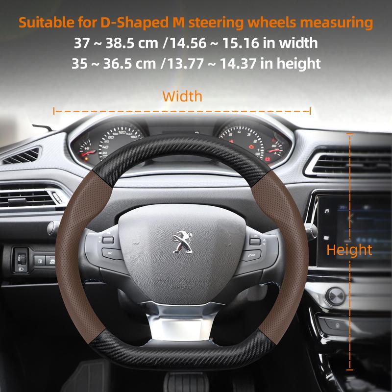 zkfan8 Suitable for Peugeot Breathable Leather Matte Carbon Fiber Texture Steering Wheel Cover Suitable for 206 208 3008 308 207 