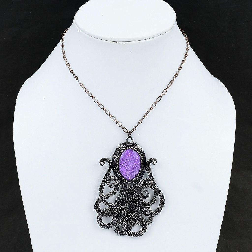 Подвеска из пурпурита, подвеска, обернутая медной проволокой, подвеска ручной работы, чудесная подвеска из драгоценного камня, пурпурит, медные украшения, подвеска-осьминог для подарков