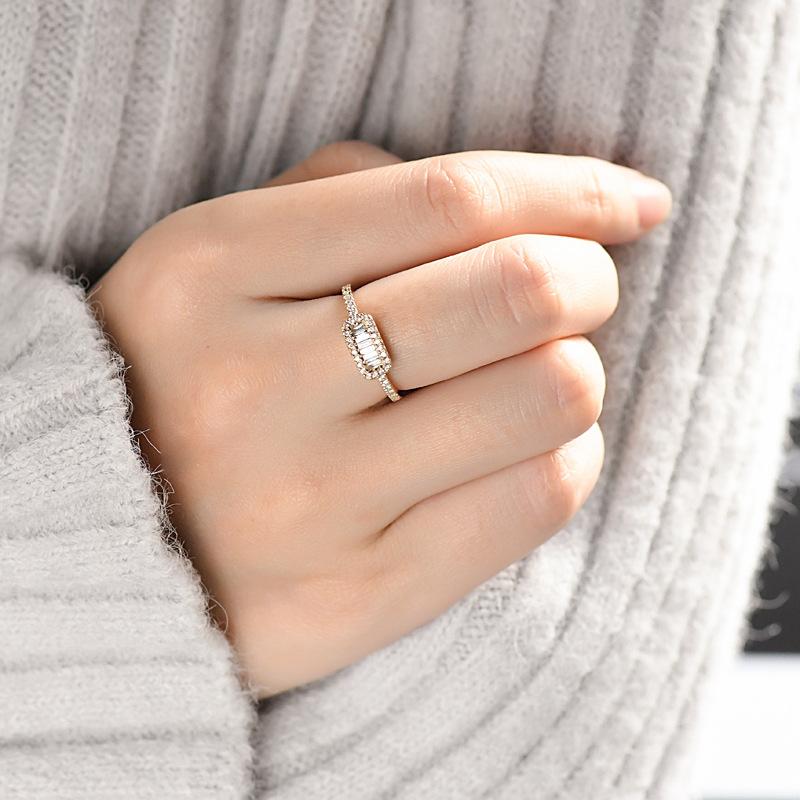Настоящие кольца 925 пробы в кольце для помолвки для женщин, прямоугольной формы, крапановая закрепка, прозрачные украшения из кубического циркония, подарок