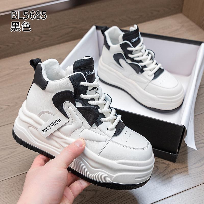 Leather casual board shoes spring and autumn new muffin platform short sports ins trendy high-top shoes
