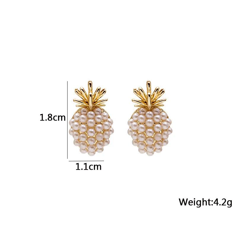 Серьги-гвоздики с искусственным жемчугом и ананасом, корейские модные маленькие креативные серьги для женщин aretes de mujer, милые аксессуары для ушей