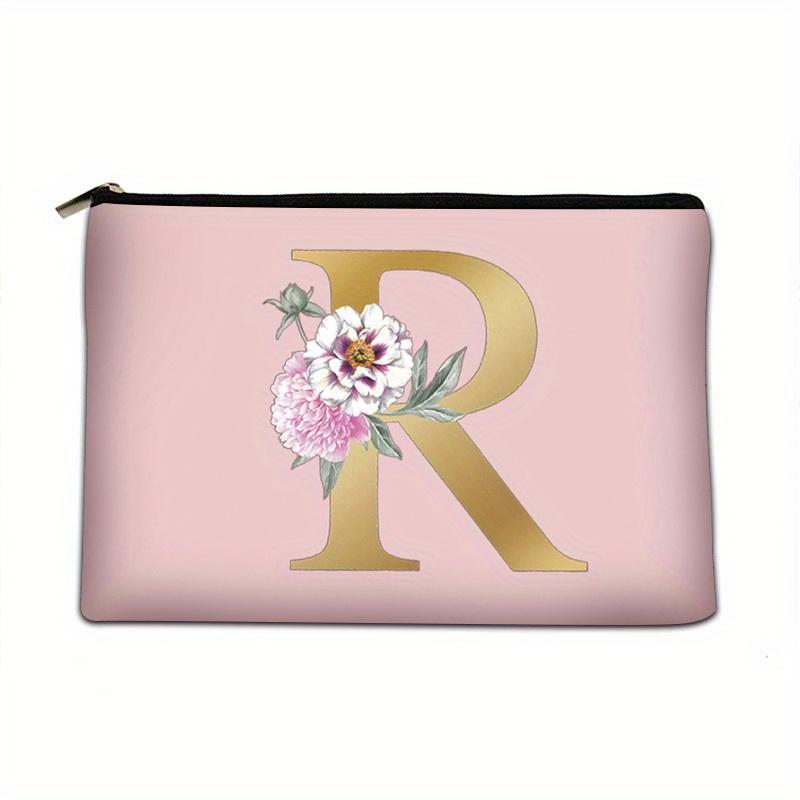Flower Letter Print Zipper Storage Bag Lightweight Versatile Pouch Trendy Clutch Bag