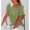 Летняя мода Повседневный трикотажный свитер с круглым вырезом однотонного цвета Свободный женский топ с коротким рукавом