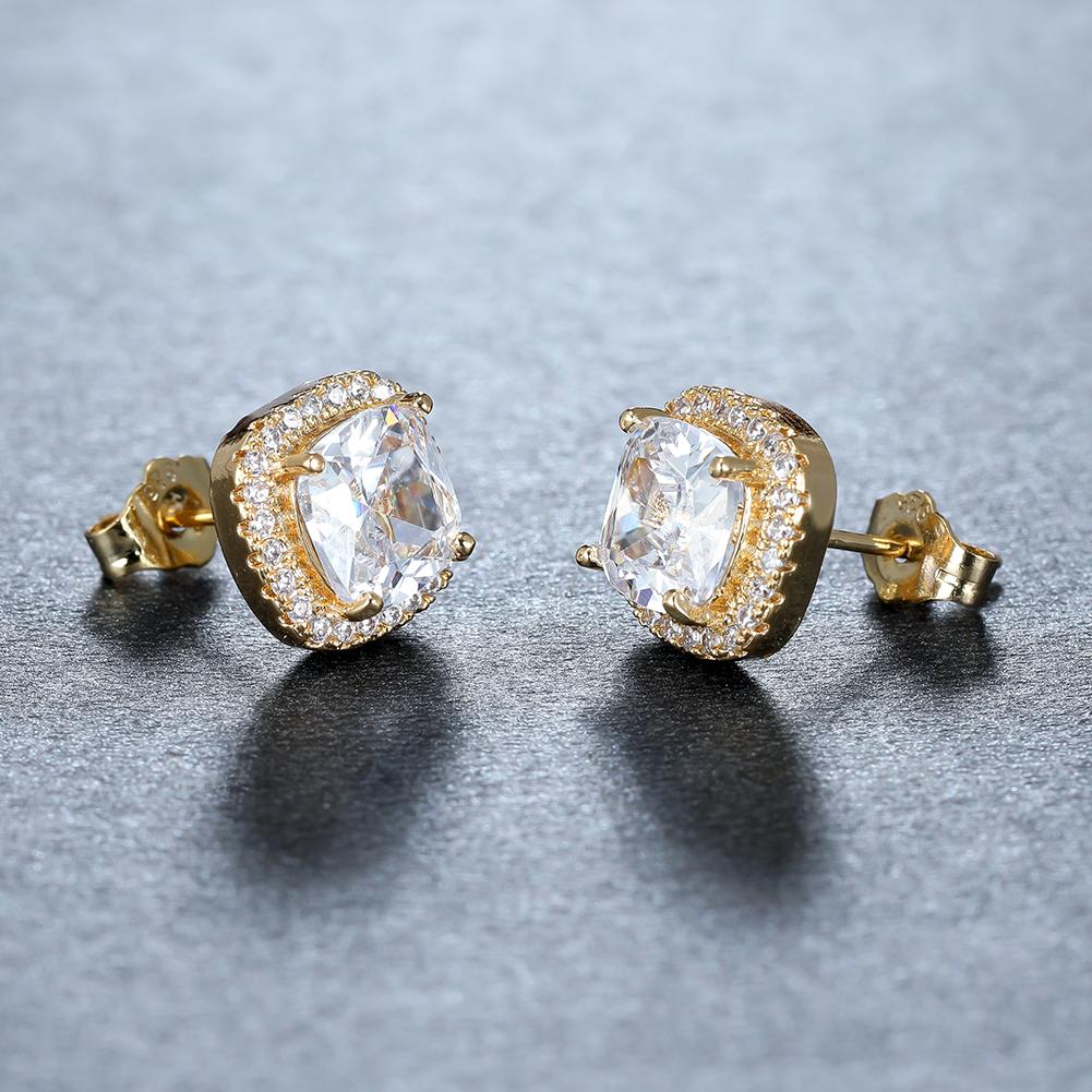 1 Pair Princess Cut Aqua Blue Green White Yellow Champagne Color Stone Earrings Square Stud Earrings Wedding Jewelry