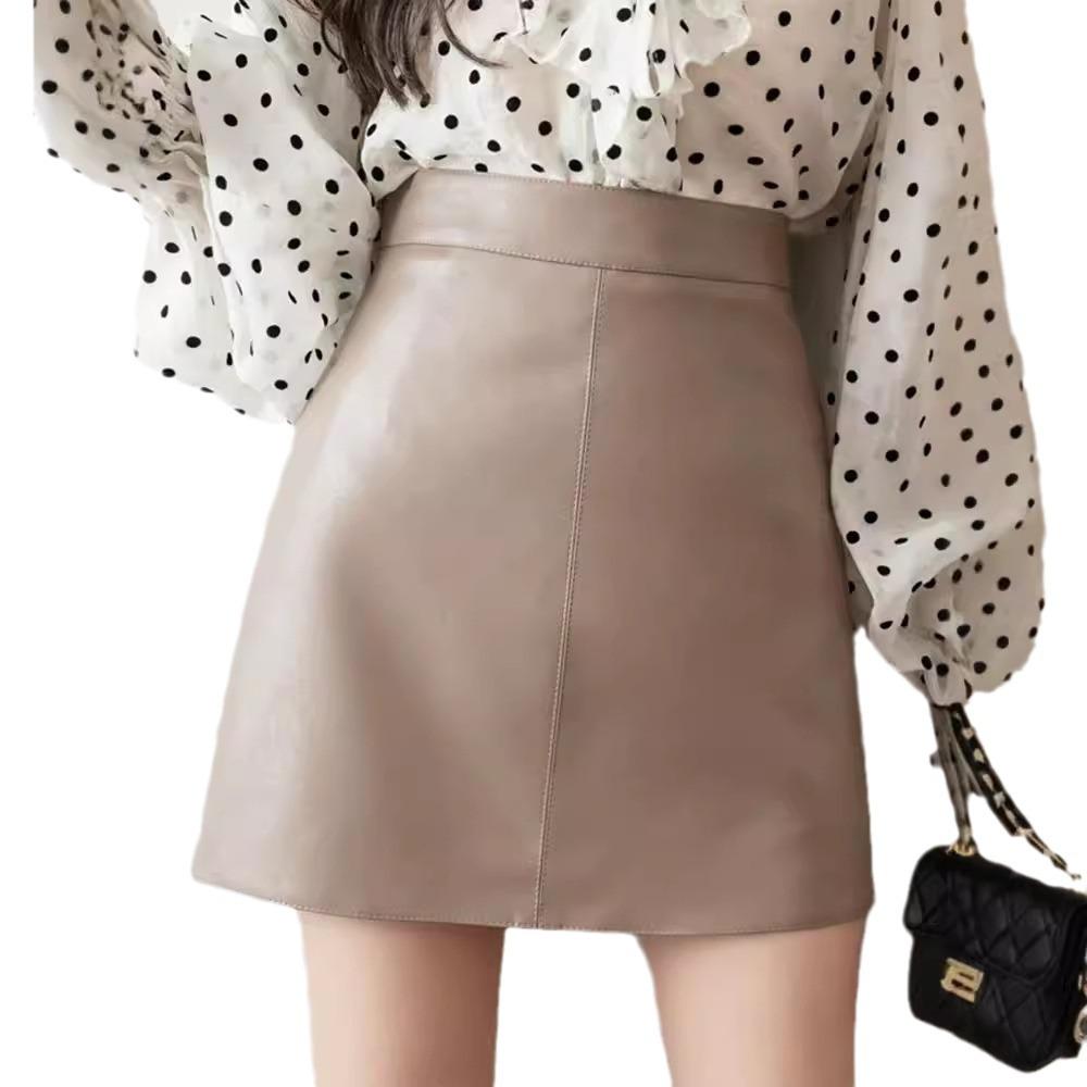Женская юбка А-силуэта из искусственной кожи с высокой посадкой, коллекция осень/зима 2024 - Приталенный крой, Универсальная короткая юбка