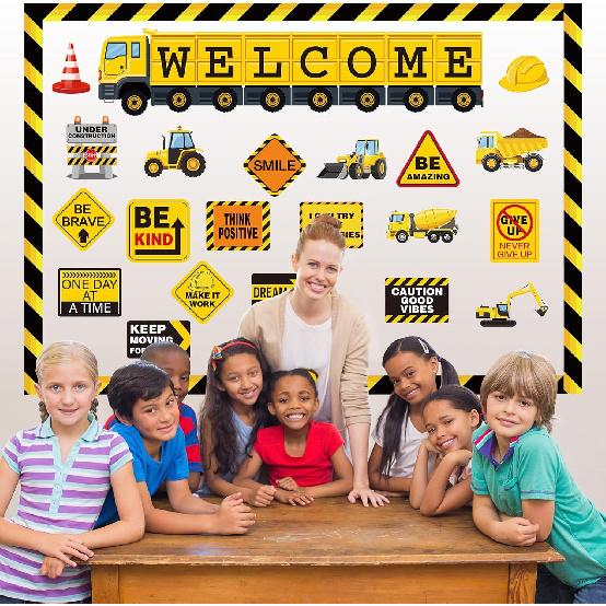 Tatuo 54 Pieces Construction Bulletin Board Set Welcome Construction Theme Classroom Decoration Under Construction Positive Saying Accent Sign Cutout