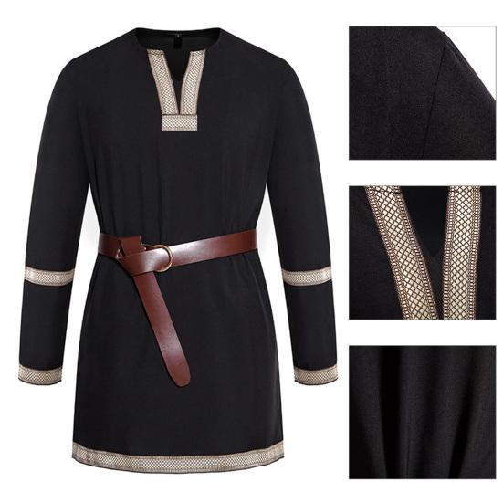 Средневековая туника викингов, рубашка с v-образным вырезом и длинными рукавами, вышивка, унисекс, косплей, сцена, события эпохи Возрождения, костюм на Хэллоуин, пиратский топ