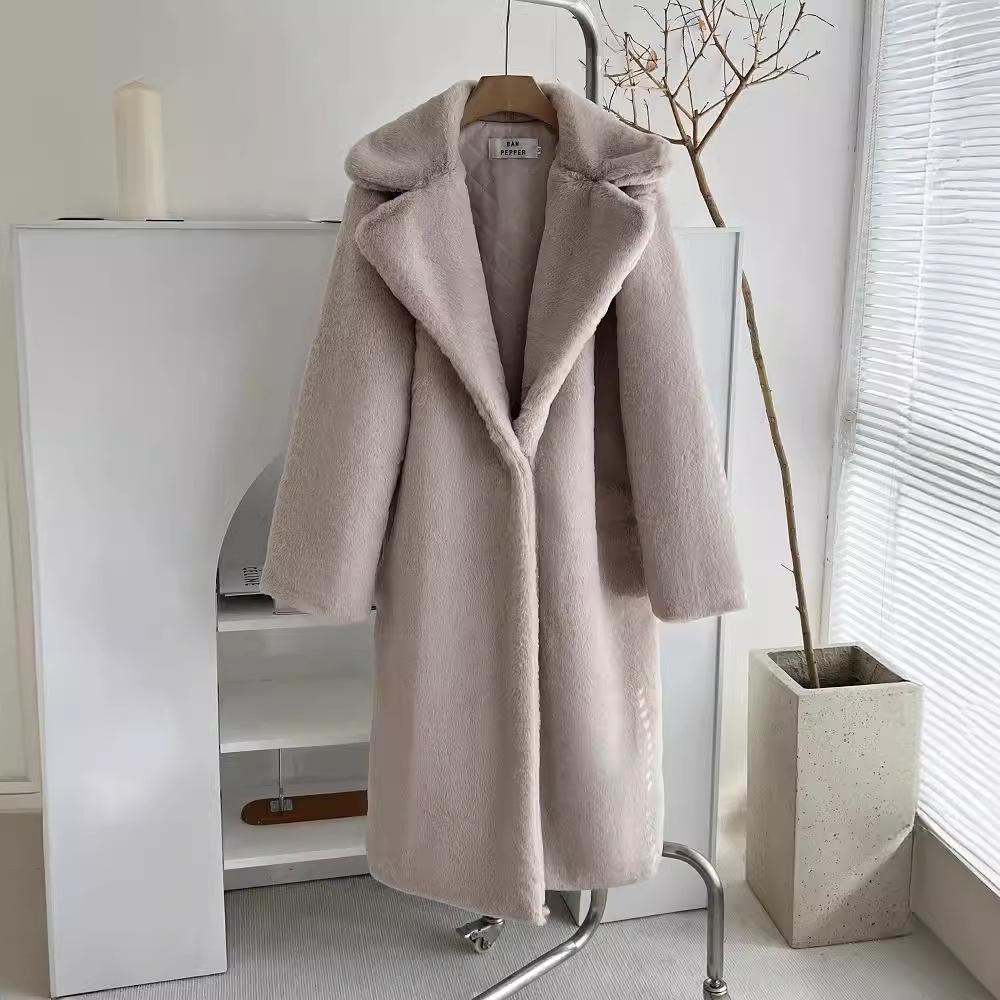 Belt autumn and winter mink coat women's medium and long mink fleece jacket large size cotton thickened imitation fur new