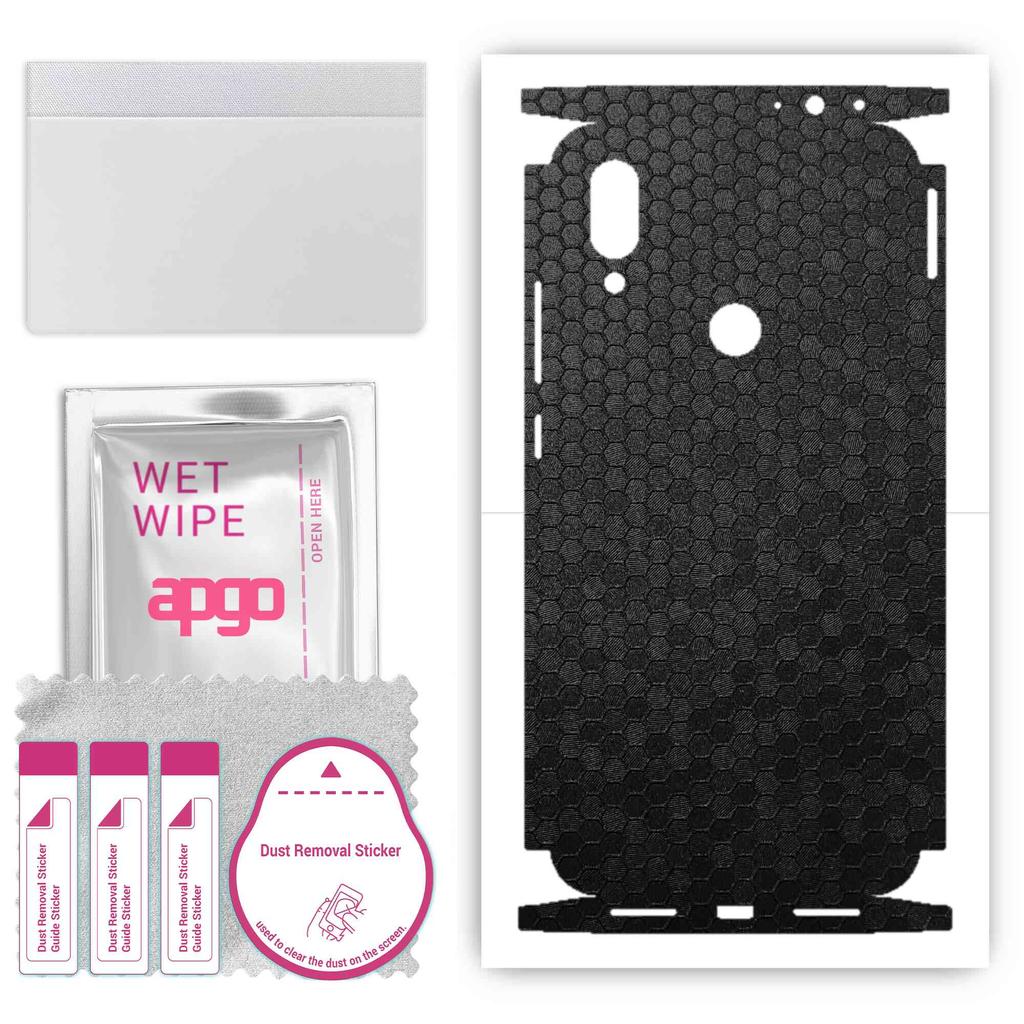 apgo Protective Skin Sticker for the Back+sides Compatible with Xiaomi Redmi 7, Full Wrap Film, Foil, Vinyl - Pattern Black Honeycomb