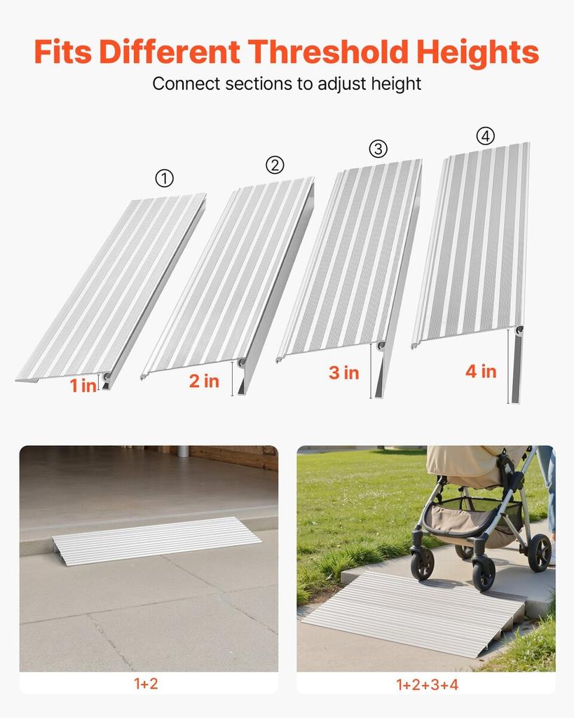 Door Threshold Ramp, 115 mm Rise, Aluminum Alloy Threshold Ramp Rated 363 kg Load Capacity, Handicap Ramps for Home Steps for Wheelchair, Scooters,