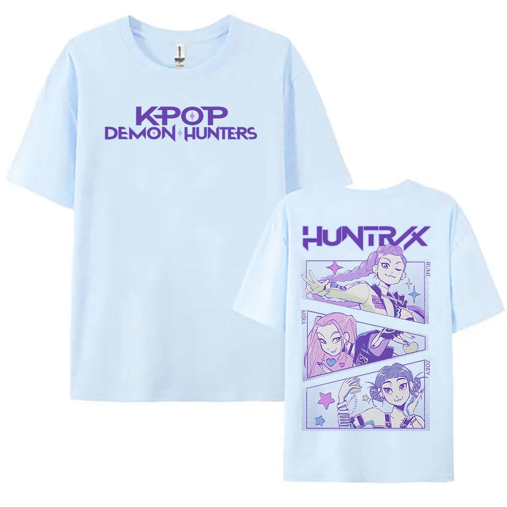 Женская футболка KPop Охотник на демонов Huntrix Летняя свободная Уличная одежда для мужчин и женщин Мода Хип-хоп Футболка с принтом из фильма