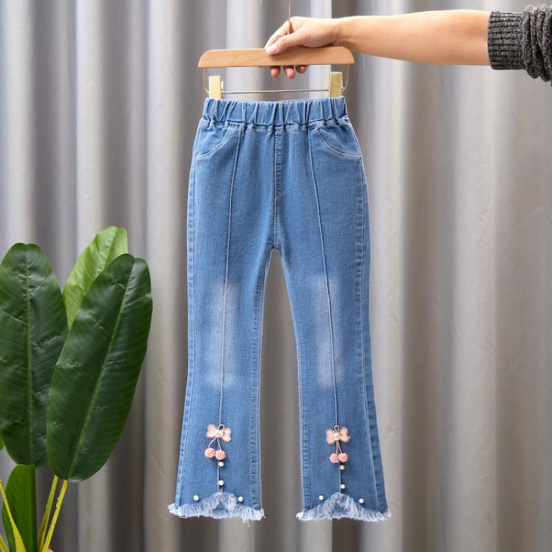 Children's Denim Pants Spring and Autumn Girls Flared Casual Long Pants
