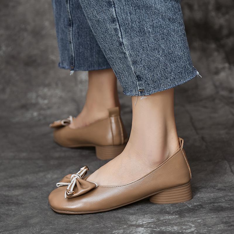 Autumn 2024 Women's Pumps Retro Bow-knot Shoes of Women Sexy Low-heeled Shoes Soft Fashion Mother Shoes Comfortable Shallow