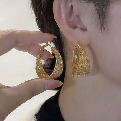 Женские Свадебные Украшения Винтажные Золотые Серьги-Кольца с Плетеной Текстурой Old Money Массивные Акцентные Повседневный Аксессуар