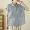 Летняя хлопковая льняная художественная рубашка с ретро-воротником, свободная однобортная, утягивающая, топ для женщин