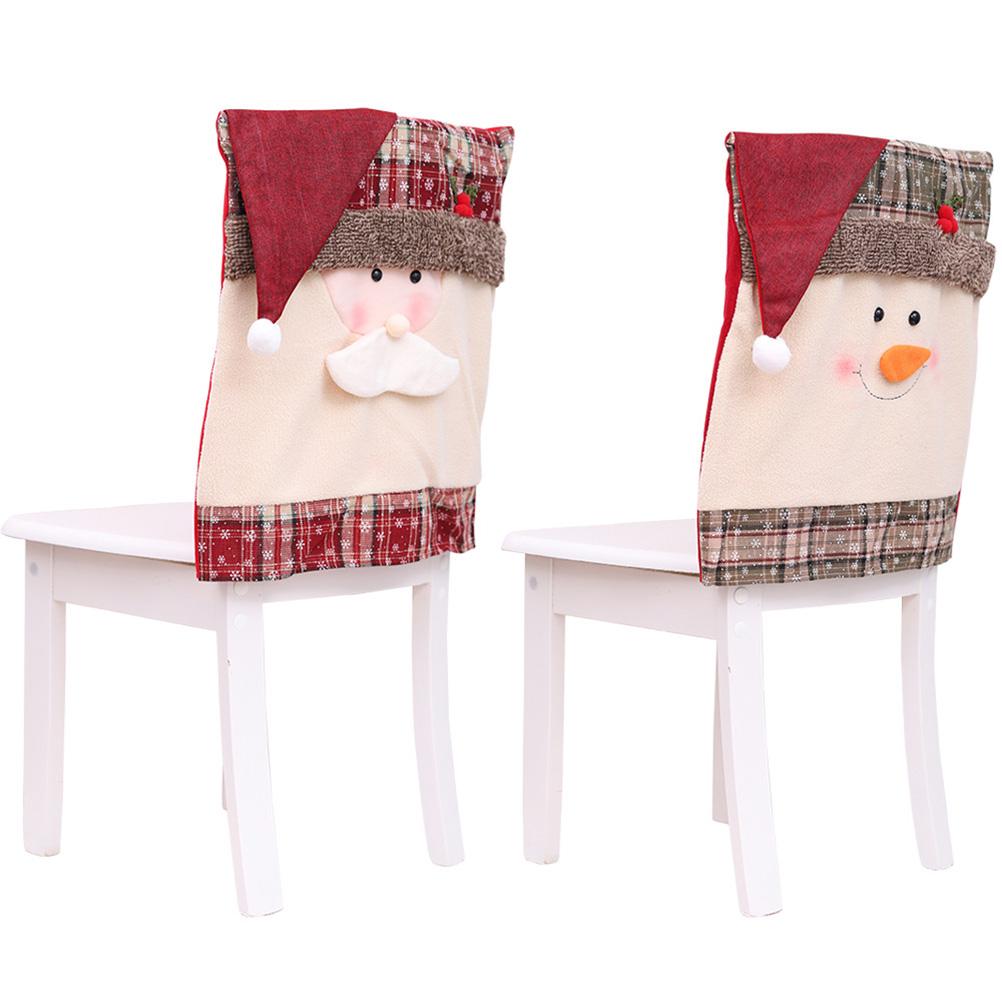 Christmas Chair Cover Snowflake Plaid Snowman Square Seat Slipcover Home Decor 1pc