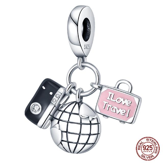 Подходит для модных оригинальных браслетов 925 пробы, серебро 925 пробы, серебро, синий, астронавт, самолет, подвески для путешествий, бусины, подвески для женщин, модные ювелирные изделия своими руками