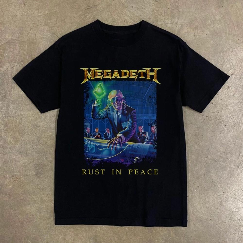 Редкая футболка Megadeth Rust in Peace, Унисекс Черная хлопковая футболка, Размер S-5XL Унисекс Футболка