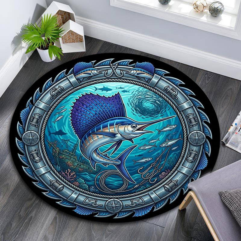 Marine Life Through Porthole Round Area Rug Under Office Chairs Bedroom Living Room Home Decor