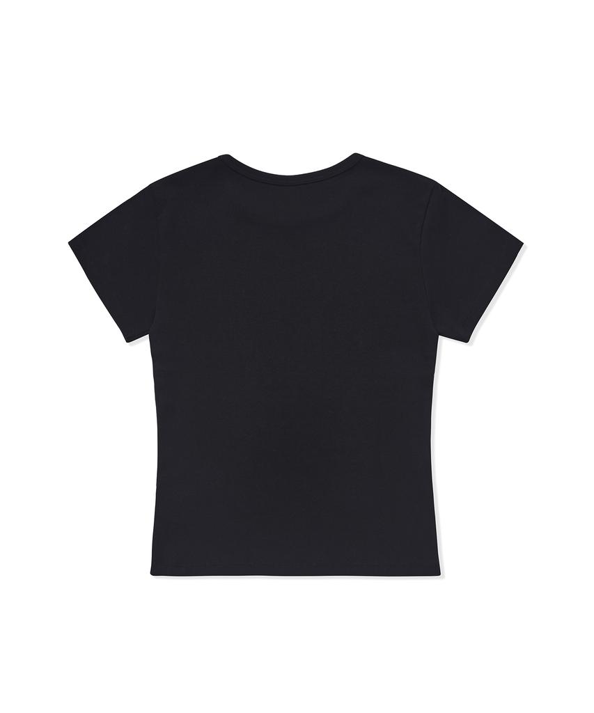 BETWEEN A AND B Mini Flower Embroidery T-Shirt [Black]