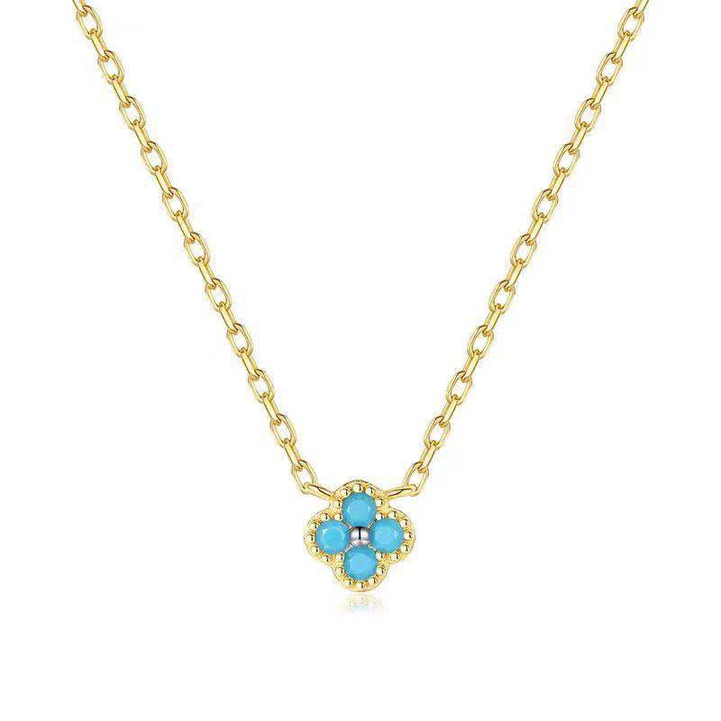 Vintage Dopamine Fashion Four-leaf Clover Necklace French Light Luxury Stacking Collarbone Chain Colorful Ladies Necklace