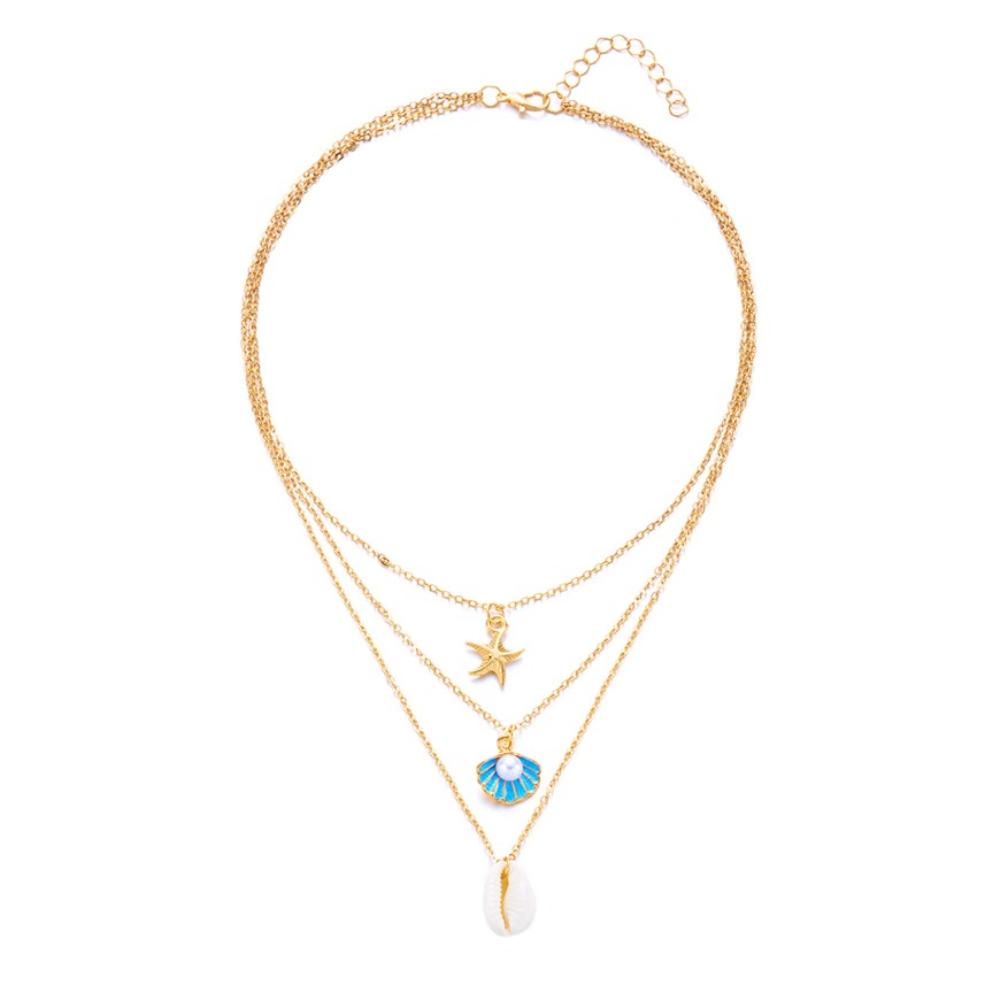 Pearl Shell Multilayer Necklace Conch Starfish Choker Trendy Shell Clavicle Necklace  Gifts