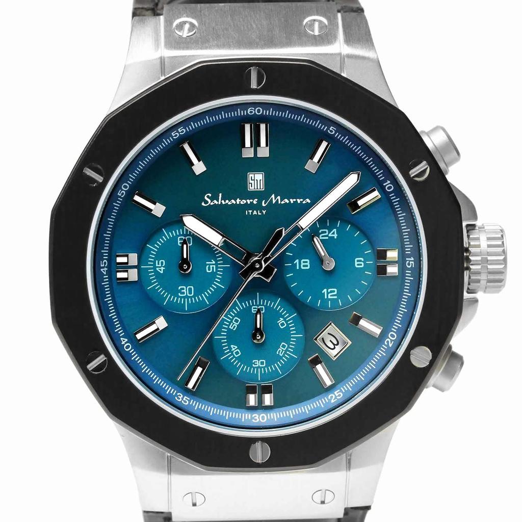 Хронограф 10 ATM водонепроницаемый кожаный ремешок Business 20th Anniversary Limited Model Синий Зеленый Черный [Salvatore Mara] Мужские SM18117-SSBLGR