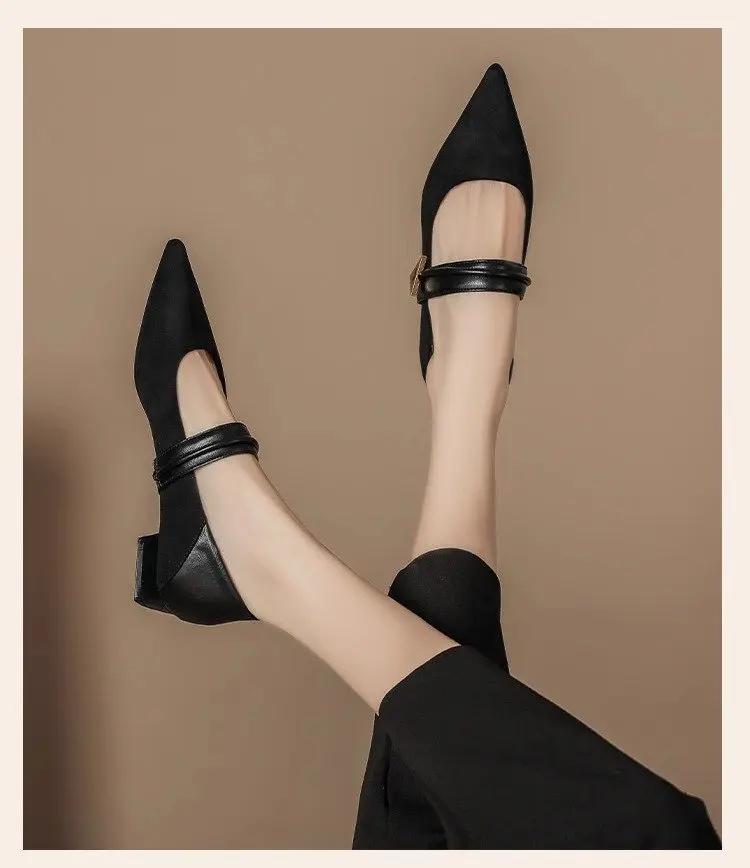 Замшевые Женские Туфли-Лодочки с Острым Носком Сексуальные Элегантные Босоножки для Платья Женские Дизайнерские Новые Туфли Женские Лоферы на Массивном Каблуке Zapatos Mujer