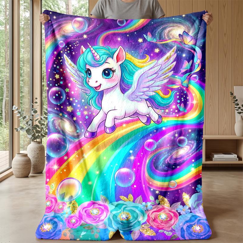 Ornate Unicorn with Flowers Theme blanket Lightweight Warm Flannel Blanket Decorative Throw Blanket for Home Decoration