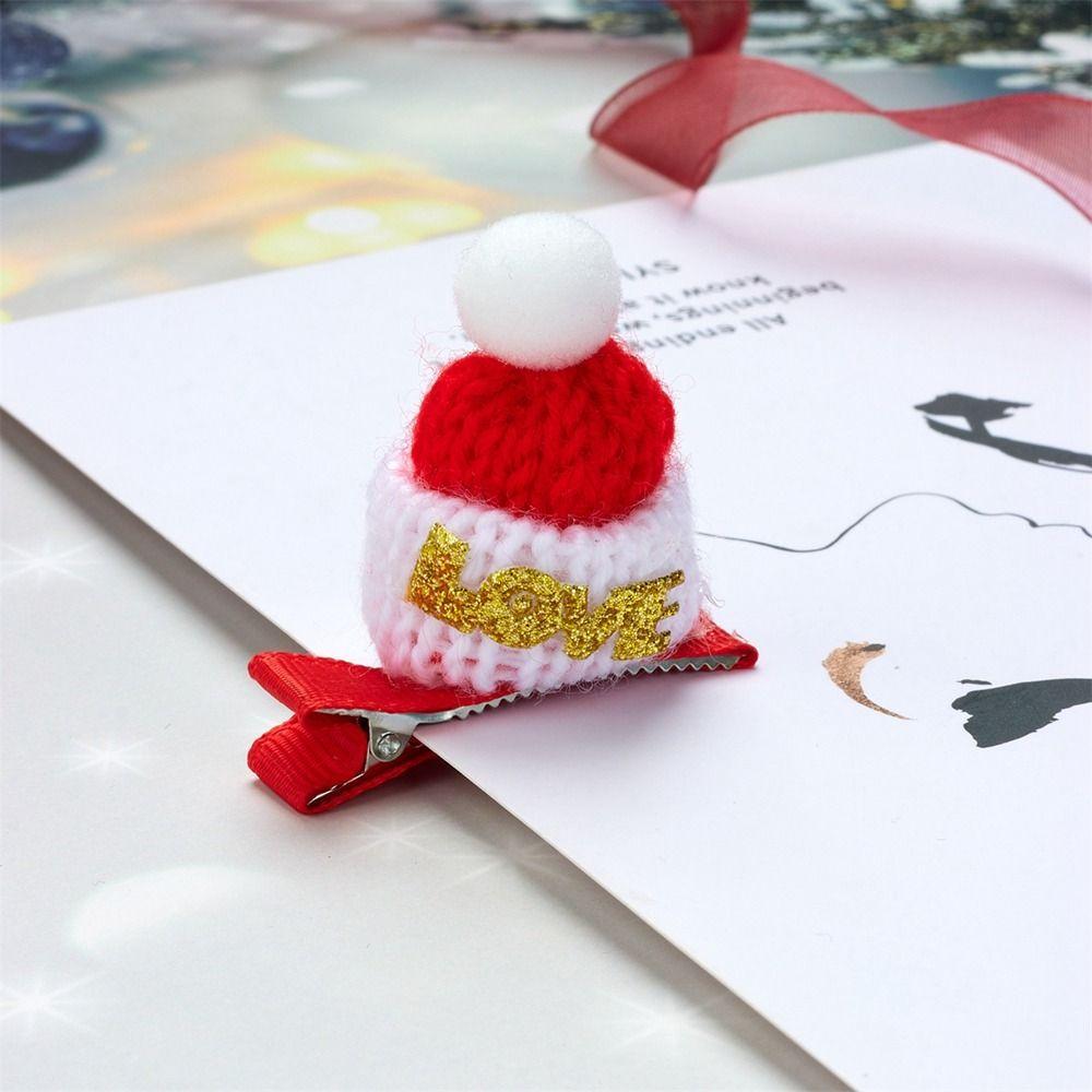 Unique Merry Christmas Decor Christmas Hat Hairpin Santa Claus Sequin Children Christmas Hair Clip Mini Knitted Hat Cloth Girls