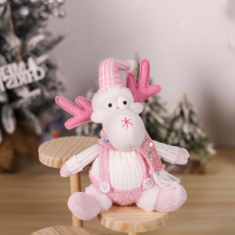 Sitting Knitted Elk Snowman Doll Realistic Christmas Pink Doll Decorations Kids Birthday Christmas