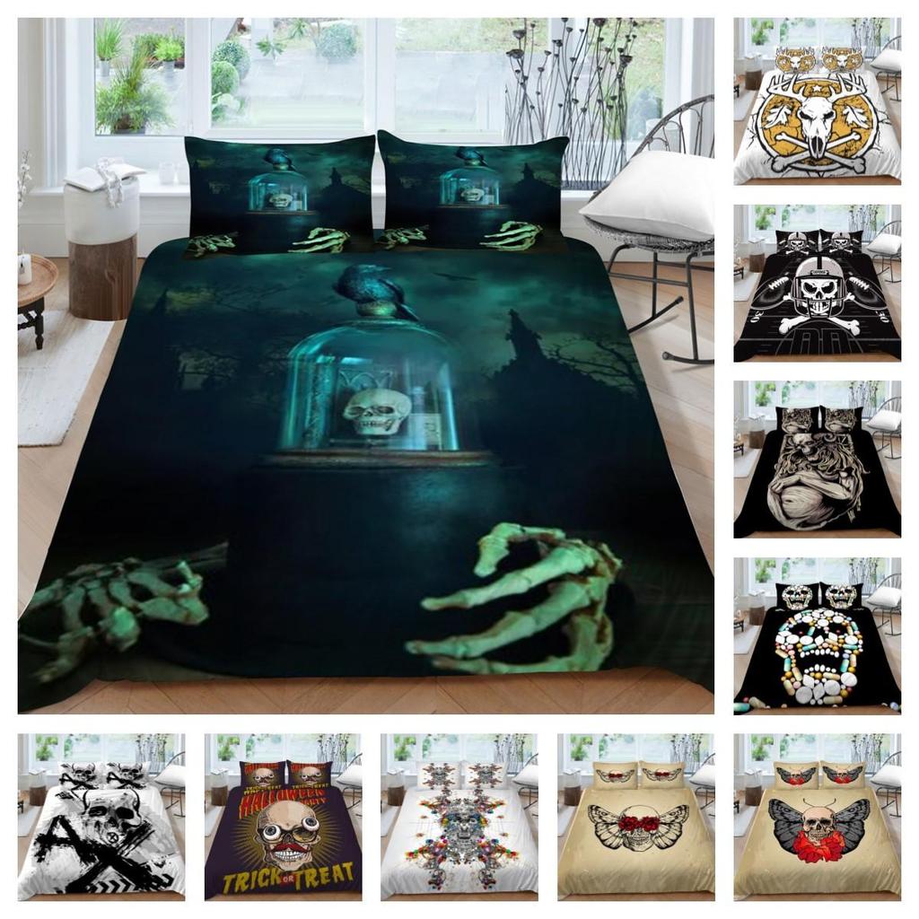 Bedding Set 3D Skull Print Home Bed Cover Homes Bedclothes Pillowcase Breathable Warm Comforter Duvet Covers