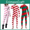 Adult Christmas Costume Bodysuit In Festive Striped Digital Print For Women